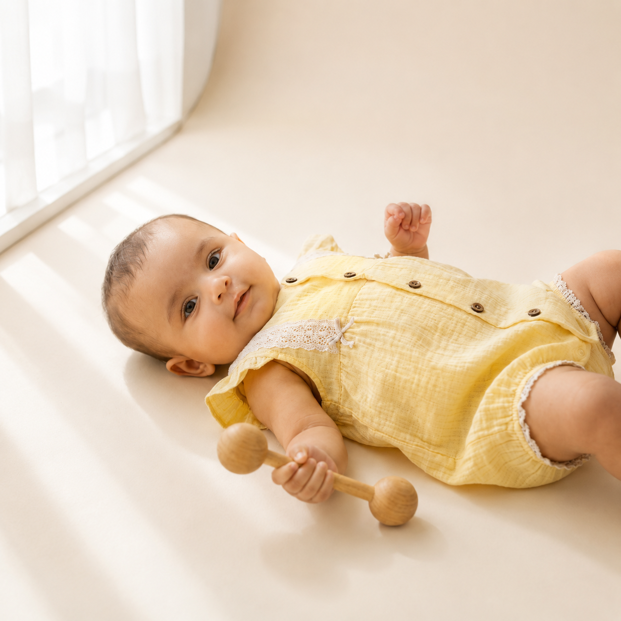Side-Striped Muslin Romper